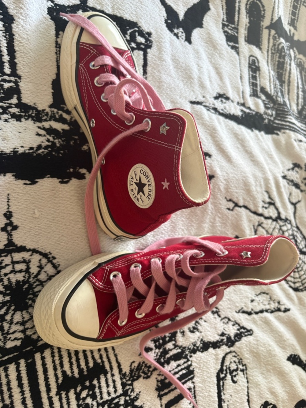 Red Canvas High-Top Sneakers with Pink Laces - Picture 2 of 5
